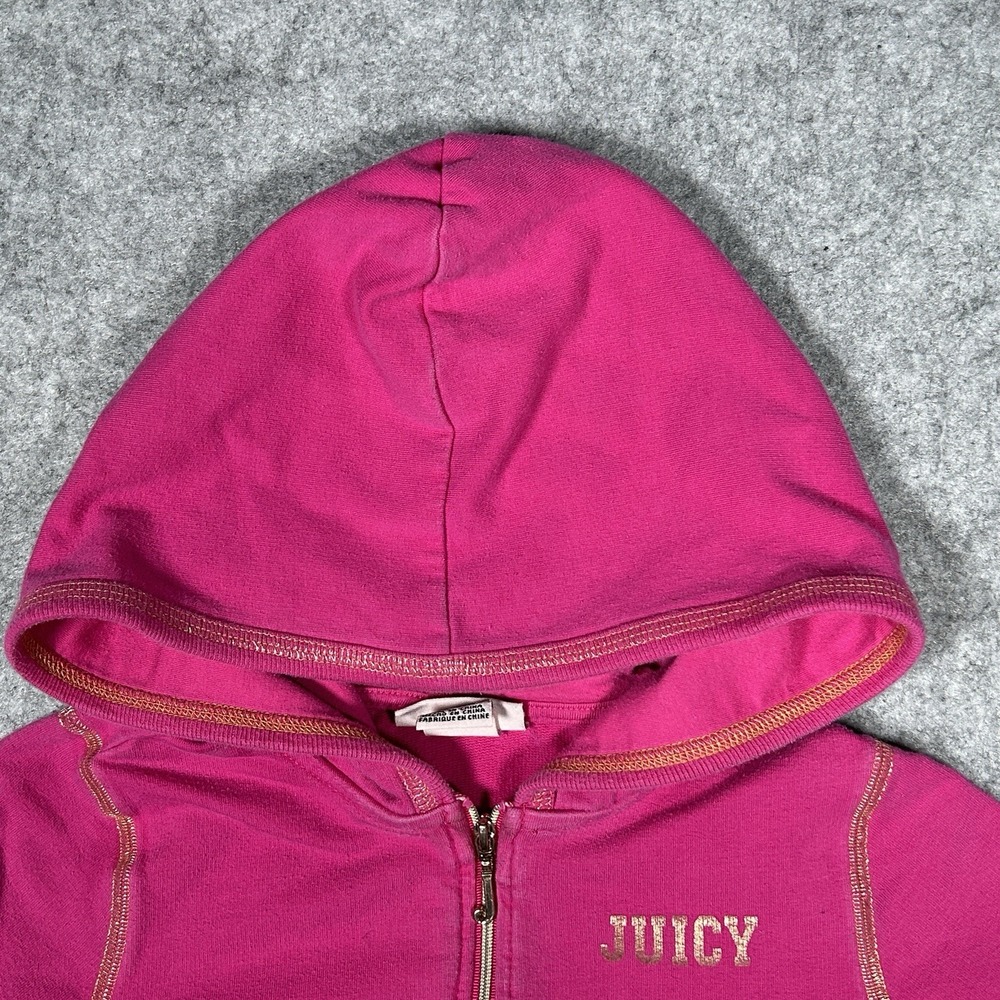 Juicy Couture Hoodie YOUTH Girls Size 8/10 Pink Y2K Full Zip Double Sided - Picture 11 of 15